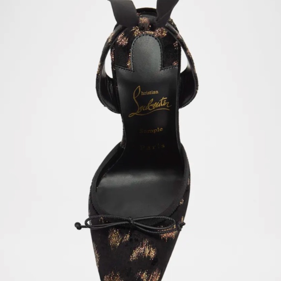 Christian Louboutin Cassia Black/Copper Velvet Silk Ankle Tie Ballerina Pumps - Picture 3 of 4